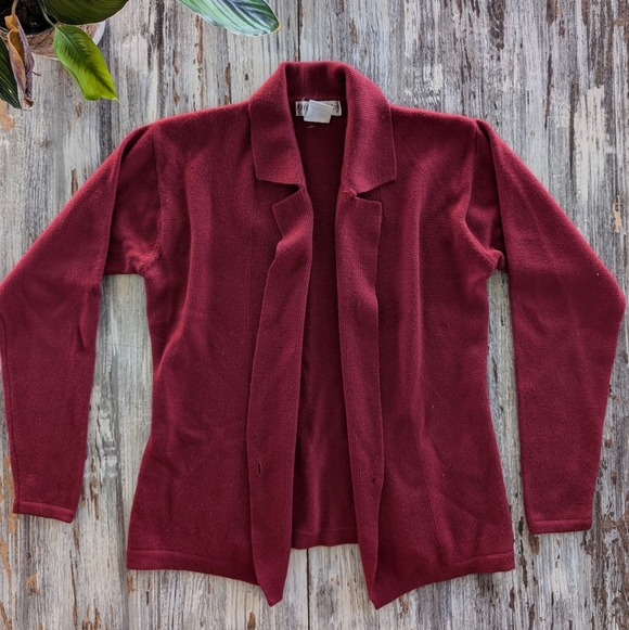 Vintage Merino Wool Red Collared Cardigan Women's Medium - Picture 2 of 8